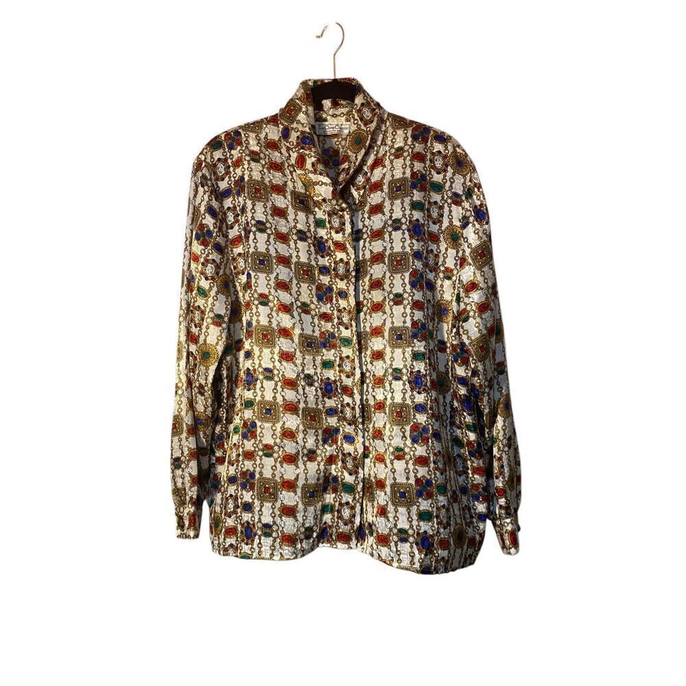 Vintage La Chime classic women’s gemstone GoldLink pattern silky Blouse, S/18